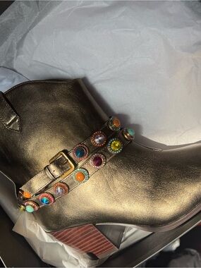 Kurt Geiger Open Brown Western Ankle Boots with Multicolor Studs